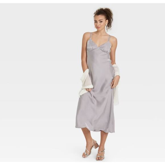 Wild Fable Y2K 90s Prom Iridescent Silver Maxi Slip Dress Staple Layering Fun XS - Picture 1 of 9